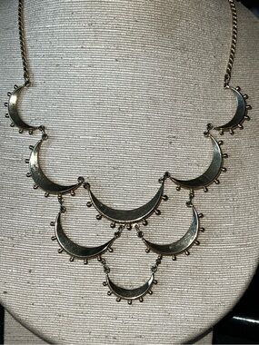 Vintage Crescent Moon Gold Tone Bib Necklace